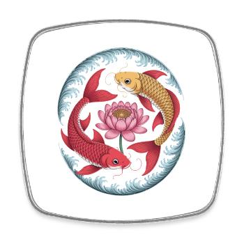 Koi Fish and Lotus Flower Harmonious Motif - Square fridge magnet - white - Front