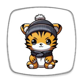 Tiger Winter Tier Baby Comic - Viereckiger Kühlschrankmagnet - Weiß - Vorne