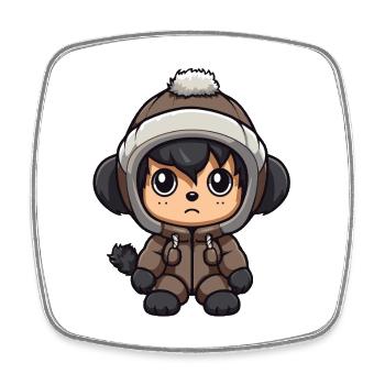 Monkey Winter Animal Baby Comic - Square fridge magnet - white - Front