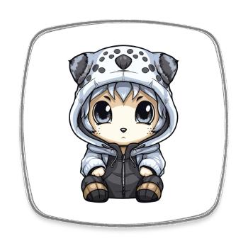 Snow leopard winter leopard baby - Square fridge magnet - white - Front