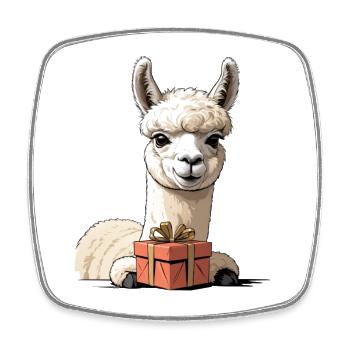 Alpaca with gift box - Square fridge magnet - white - Front