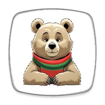 Cuddly bear with red and green scarf - Square fridge magnet - white - Front