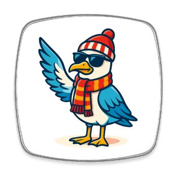 Mouette fraîche avec lunettes de soleil et casquette - Magnet carré - blanc - Devant