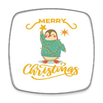 Pinguin hebt Weihnachtsstern –Merry Christmas  - Viereckiger Kühlschrankmagnet - Weiß - Vorne
