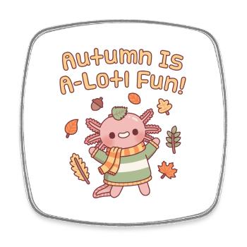 Mignon Axolotl Automne Est Un Lotl Amusant Feuilles D’automne - Magnet carré - blanc - Devant