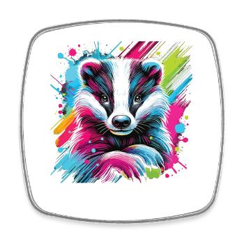 Neon Dachs Splash Kunst - Viereckiger Kühlschrankmagnet - Weiß - Vorne