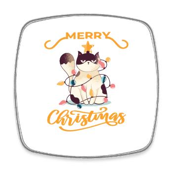 Excited Cat Merry Christmas Quote - Square fridge magnet - white - Front