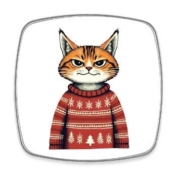 Chat de Noël - Magnet carré - blanc - Devant