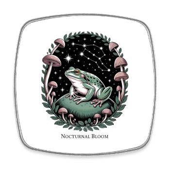 Nocturnal frog motif with mushrooms and stars - Square fridge magnet - white - Front