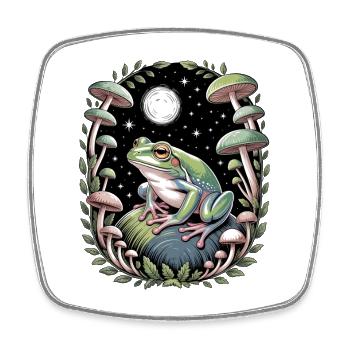 Frog in the moonlight with mushrooms and stars - Square fridge magnet - white - Front