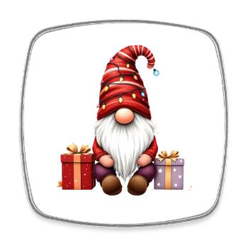Gnomin de Noël avec guirlandes lumineuses et colis - Magnet carré - blanc - Devant