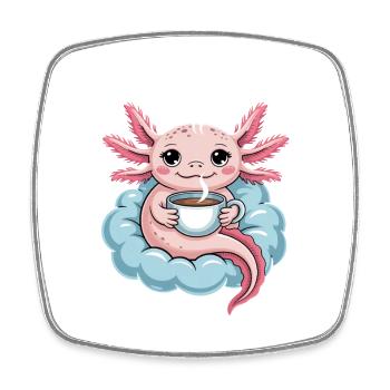 Axolotl Mit Kaffee Auf Wolke Kawaii Morgenkaffee - Viereckiger Kühlschrankmagnet - Weiß - Vorne