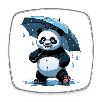 Panda Unter Regenschirm - Viereckiger Kühlschrankmagnet - Weiß - Vorne