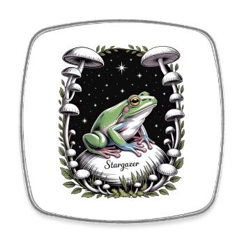Stargazer Frog and Mushrooms Night - Square fridge magnet - white - Front