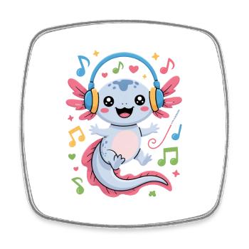 Kawaii Axolotl with Headphones and Musical Notes - Square fridge magnet - white - Front