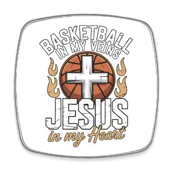 Basketball & Jesus – Cross on Ball Design - Square fridge magnet - white - Front
