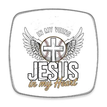 Baseball & Jesus – Cross with Wings Design - Square fridge magnet - white - Front