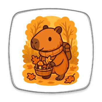 Capybara im Wald – Cozy Herbstspaziergang - Viereckiger Kühlschrankmagnet - Weiß - Vorne