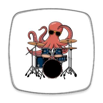 Schlagzeuger Oktopus Band Groove - Viereckiger Kühlschrankmagnet - Weiß - Vorne