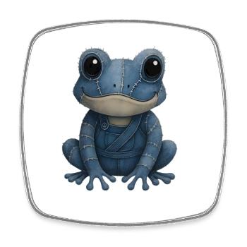 Denim Patchwork Frosch - Viereckiger Kühlschrankmagnet - Weiß - Vorne