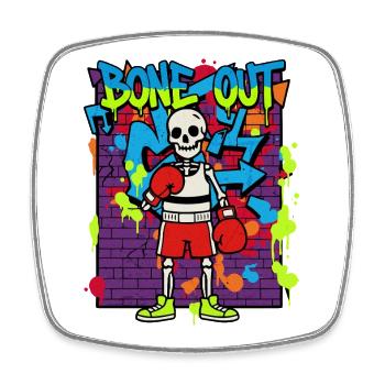 Bone Out Skeleton Boxer Graffiti Streetwear 90s - Square fridge magnet - white - Front