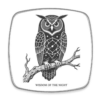 Geometrische Nacht-Eule Weisheit - Viereckiger Kühlschrankmagnet - Weiß - Vorne
