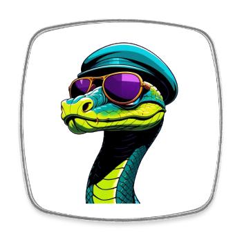 Neon-Kobra mit Retro Helm und Sonnenbrille - Viereckiger Kühlschrankmagnet - Weiß - Vorne