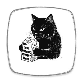 Katze trinkt '100% Organic Student Tears' - Viereckiger Kühlschrankmagnet - Weiß - Vorne