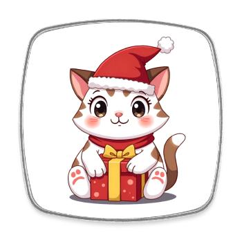 Cute cat Christmas with present - Square fridge magnet - white - Front
