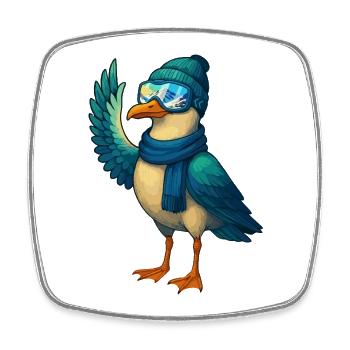 Mouette d’hiver fraîche avec lunettes de ski et chapeau - Magnet carré - blanc - Devant