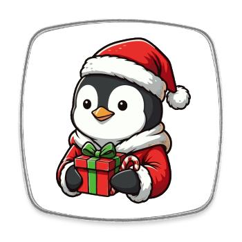 Pingouin câlin avec chapeau de Père Noël - Magnet carré - blanc - Devant
