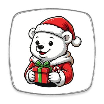 Weihnachts Eisbär mit Geschenk – süßes Xmas Motiv - Viereckiger Kühlschrankmagnet - Weiß - Vorne