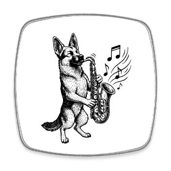 Saxophon Deutscher Schäferhund Kunst - Viereckiger Kühlschrankmagnet - Weiß - Vorne