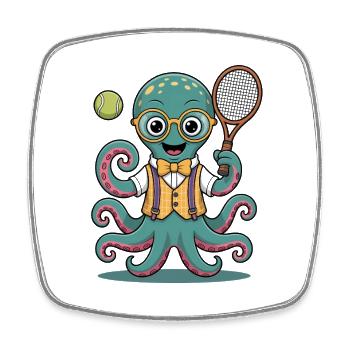 Pieuvre de tennis ringard avec des lunettes - Magnet carré - blanc - Devant