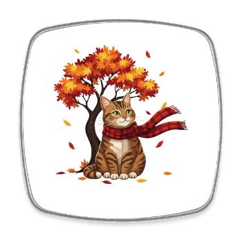 Cat Leaves Fall Thanksgiving Cozy Vibes - Square fridge magnet - white - Front