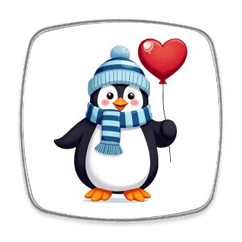 Süßer Pinguin mit Ballon - Viereckiger Kühlschrankmagnet - Weiß - Vorne