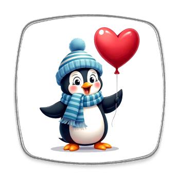 Süßer Pinguin mit Ballon - Viereckiger Kühlschrankmagnet - Weiß - Vorne