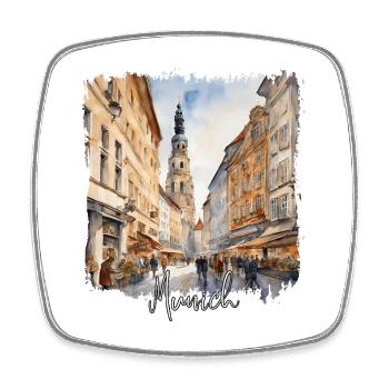 Munich Watercolor, Munich Germany - Square fridge magnet - white - Front