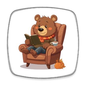 Reading bear in autumn armchair - Square fridge magnet - white - Front