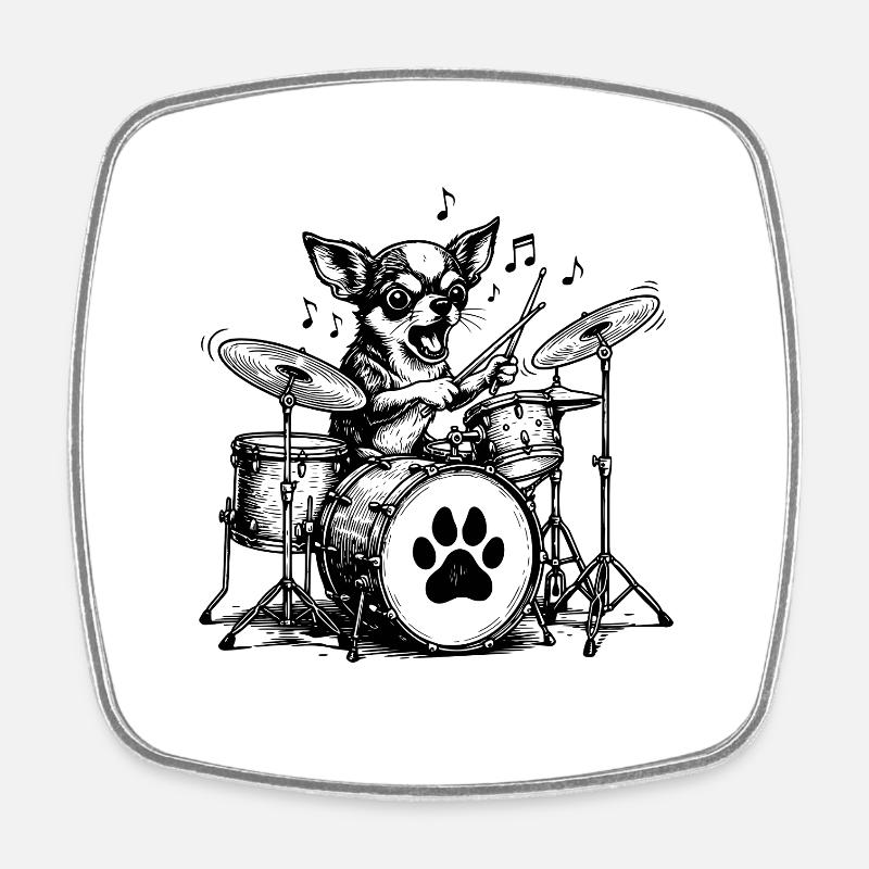 Chihuahua Drummer Illustration Drumming - Square fridge magnet - white