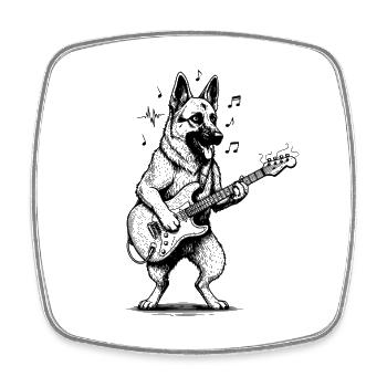 German Shepherd Guitar Art Dog - Square fridge magnet - white - Front