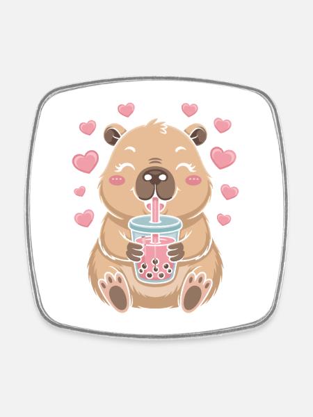 Kawaii Bubble Tee Capybara Boba Tee - Viereckiger Kühlschrankmagnet - Weiß