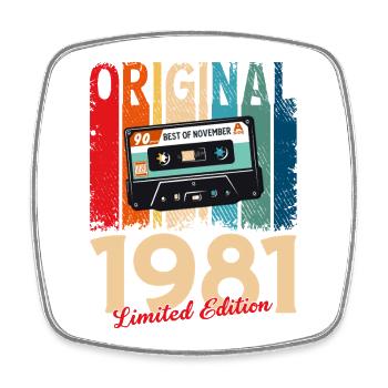 Cassette 44ème Anniversaire Novembre Millésime 1981 - Magnet carré - blanc - Devant