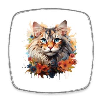 Maine Coon Katze – Art Portrait mit Blumen - Viereckiger Kühlschrankmagnet - Weiß - Vorne