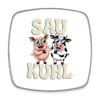  Sau Kuhl Lustige Schwein Und Kuh Illustration Mit - Viereckiger Kühlschrankmagnet - Weiß - Vorne