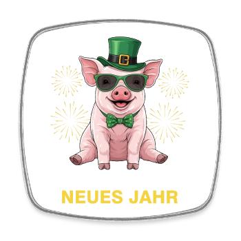 Frohes Neues Jahr Glücksschwein - Viereckiger Kühlschrankmagnet - Weiß - Vorne