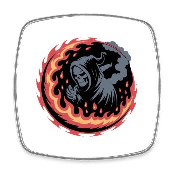 Flaming Grim Reaper Circle - Square fridge magnet - white - Front
