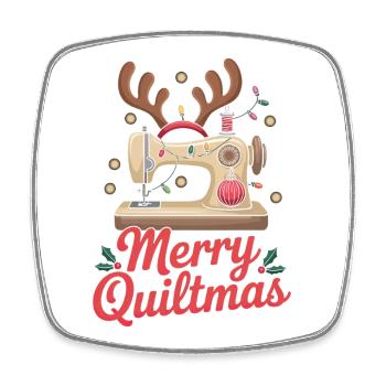 Merry Quiltmas Festive Sewing Santa Holiday Season - Square fridge magnet - white - Front