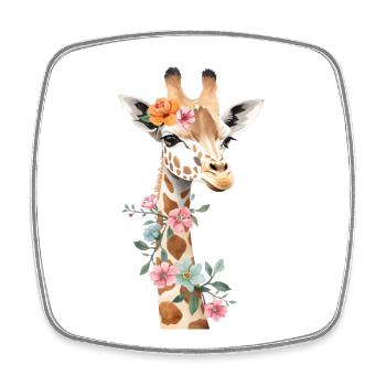 Giraffe mit Blumenkrone - Viereckiger Kühlschrankmagnet - Weiß - Vorne