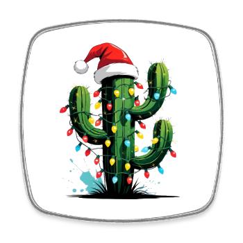 Cactus Christmas with lights - Square fridge magnet - white - Front